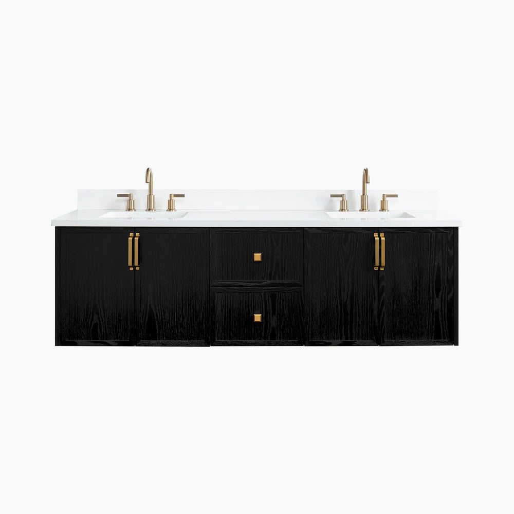 Cape Breton 72" Wall Mount Blackened Oak Bathroom Vanity, Double Sink