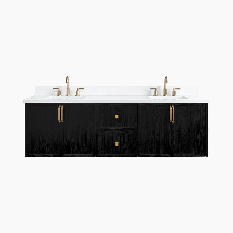 Cape Breton 72" Wall Mount Blackened Oak Bathroom Vanity, Double Sink