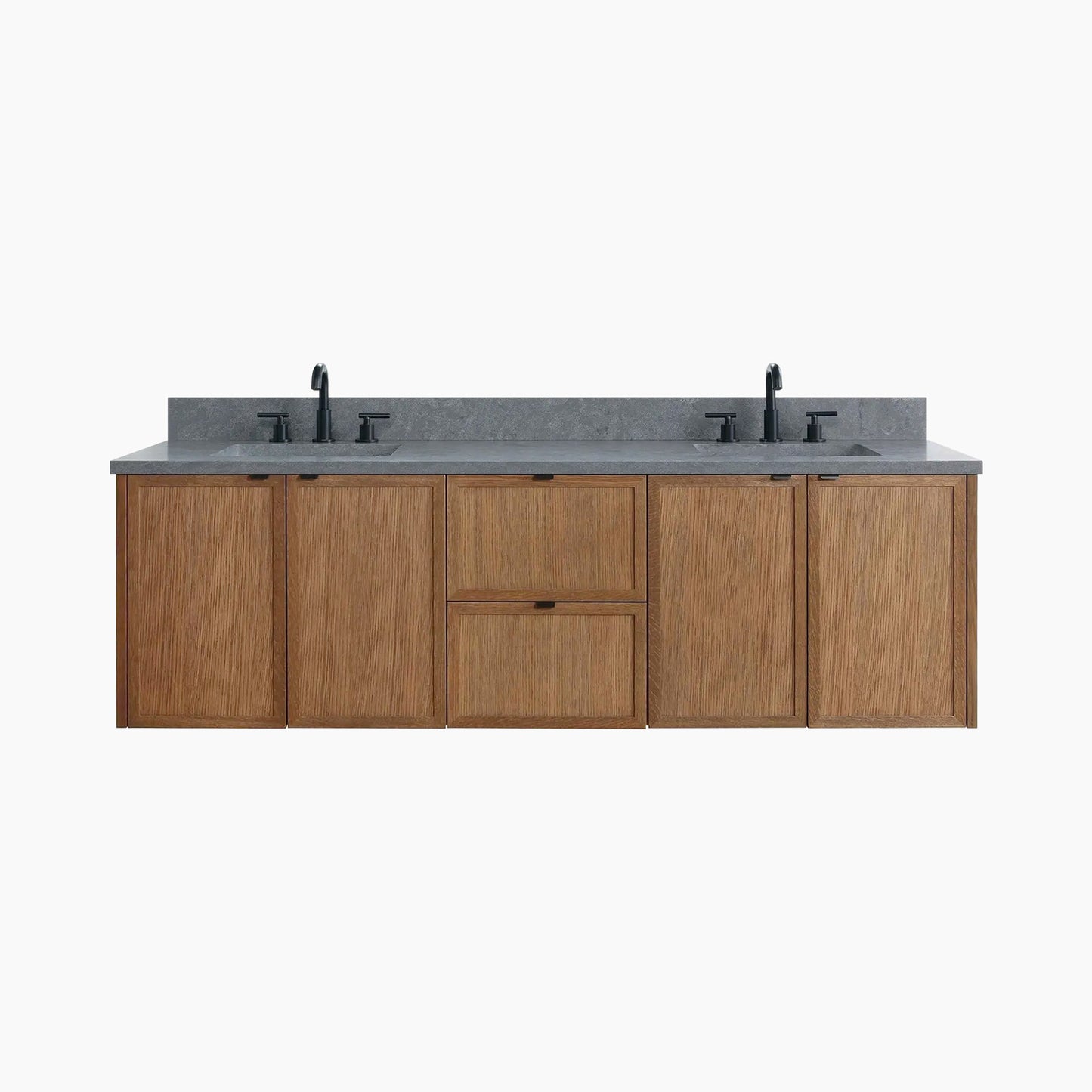 Cape Breton 72" Wall Mount Mid Century Oak Bathroom Vanity, Double Sink