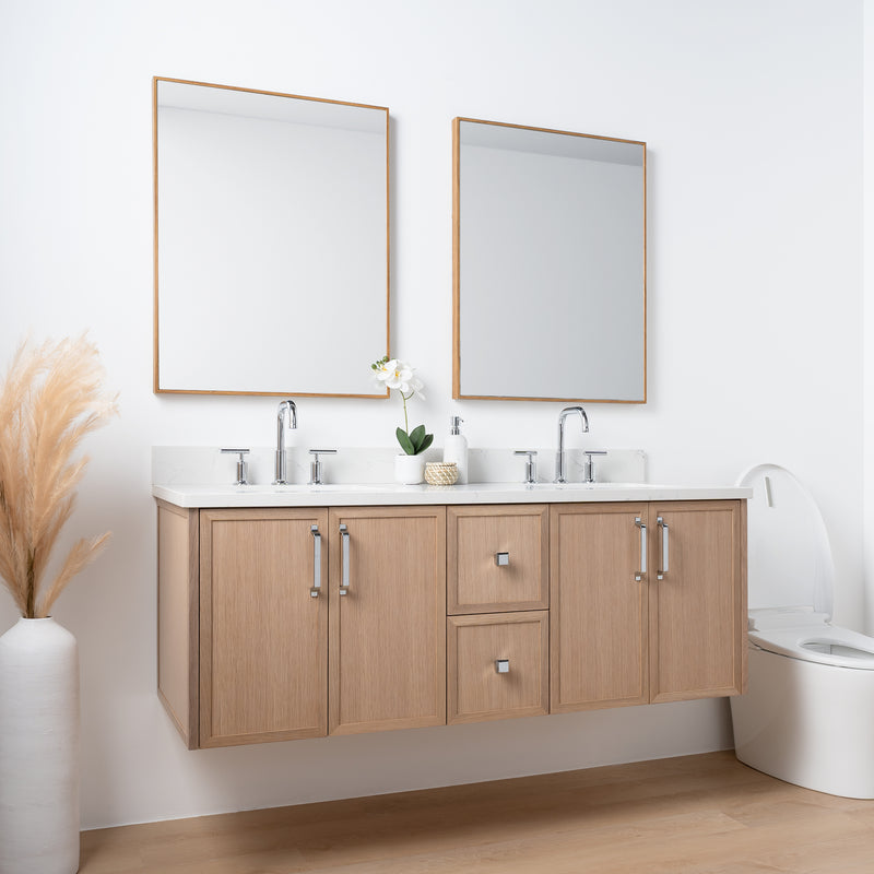 Cape Breton 60", Teodor® Wall Mount White Oak Vanity, Double Sink