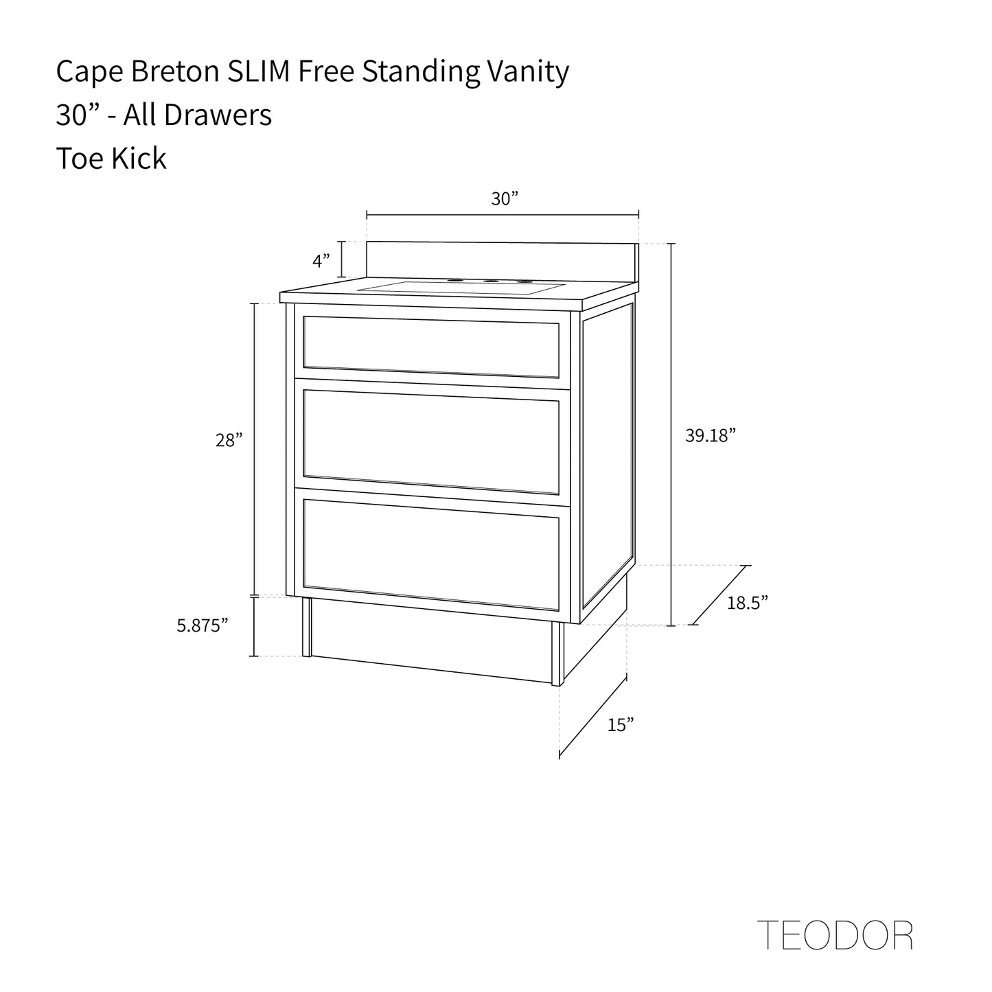 
                  
                    Cape Breton SLIM 30" Satin White Bathroom Vanity - All Drawers
                  
                