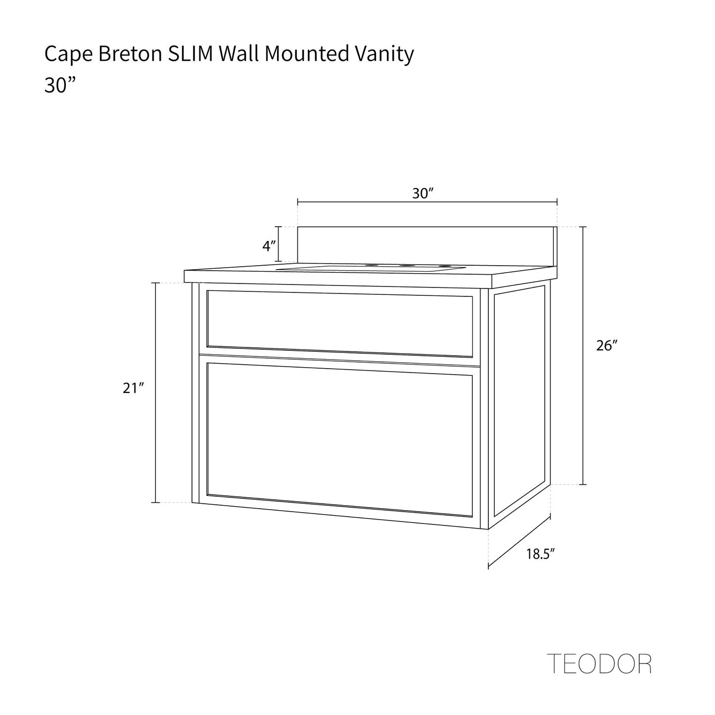 
                  
                    Cape Breton SLIM 30" Wall Mount Satin White Bathroom Vanity - All Drawers
                  
                