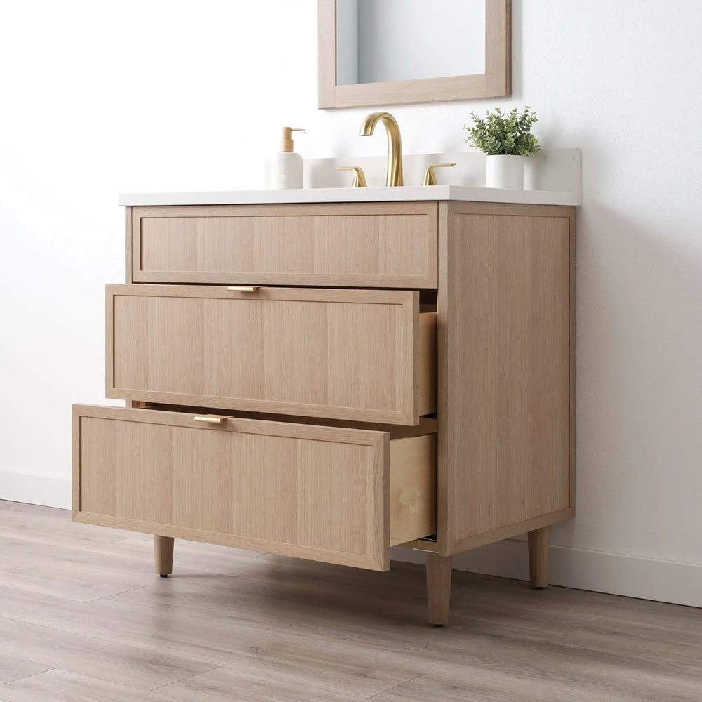 
                  
                    Cape Breton SLIM 36" White Oak Bathroom Vanity - All Drawers Teodor Bathroom Vanity Canada
                  
                