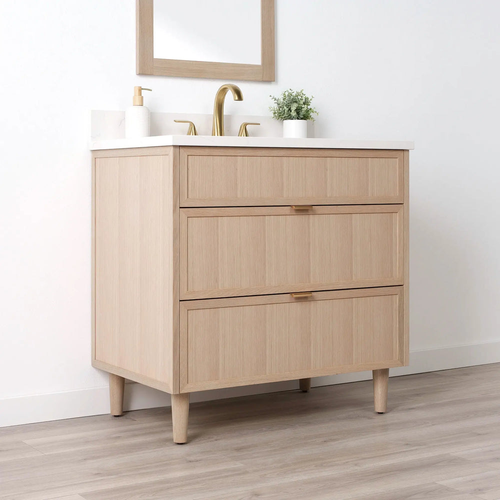 
                  
                    Cape Breton SLIM 36" White Oak Bathroom Vanity - All Drawers Teodor Bathroom Vanity Canada
                  
                