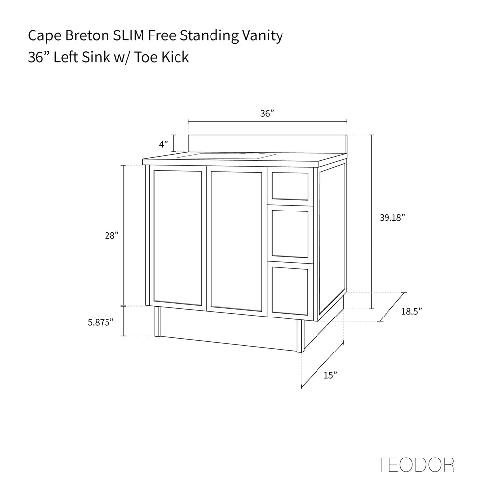 
                  
                    Cape Breton SLIM 36" White Oak Bathroom Vanity, Left Sink
                  
                