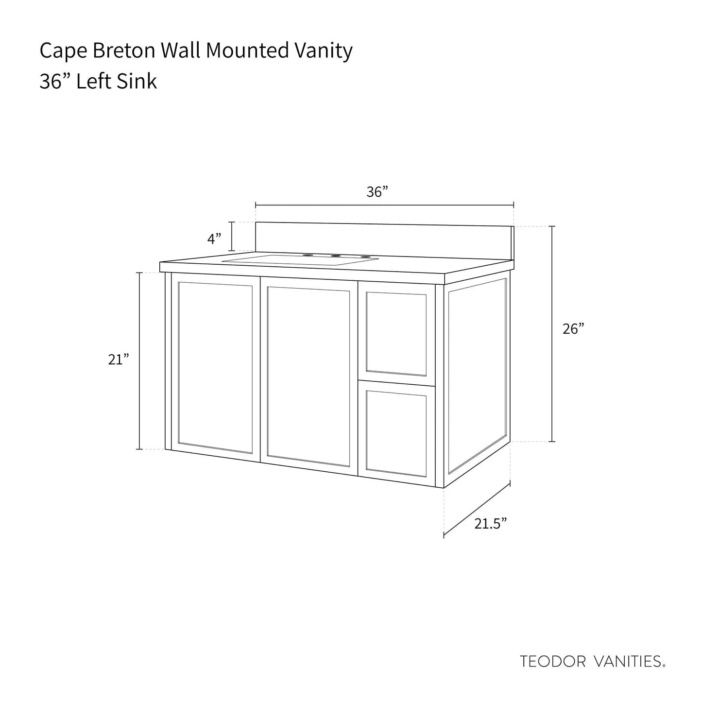 
                  
                    Cape Breton 36", Teodor® Wall Mount Blackened Oak Vanity, Left Sink Teodor Bathroom VanityCanada
                  
                