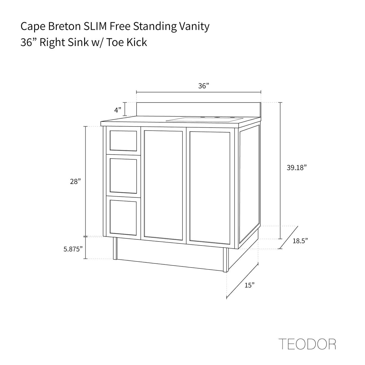 
                  
                    Cape Breton SLIM 36" White Oak Bathroom Vanity, Right Sink
                  
                