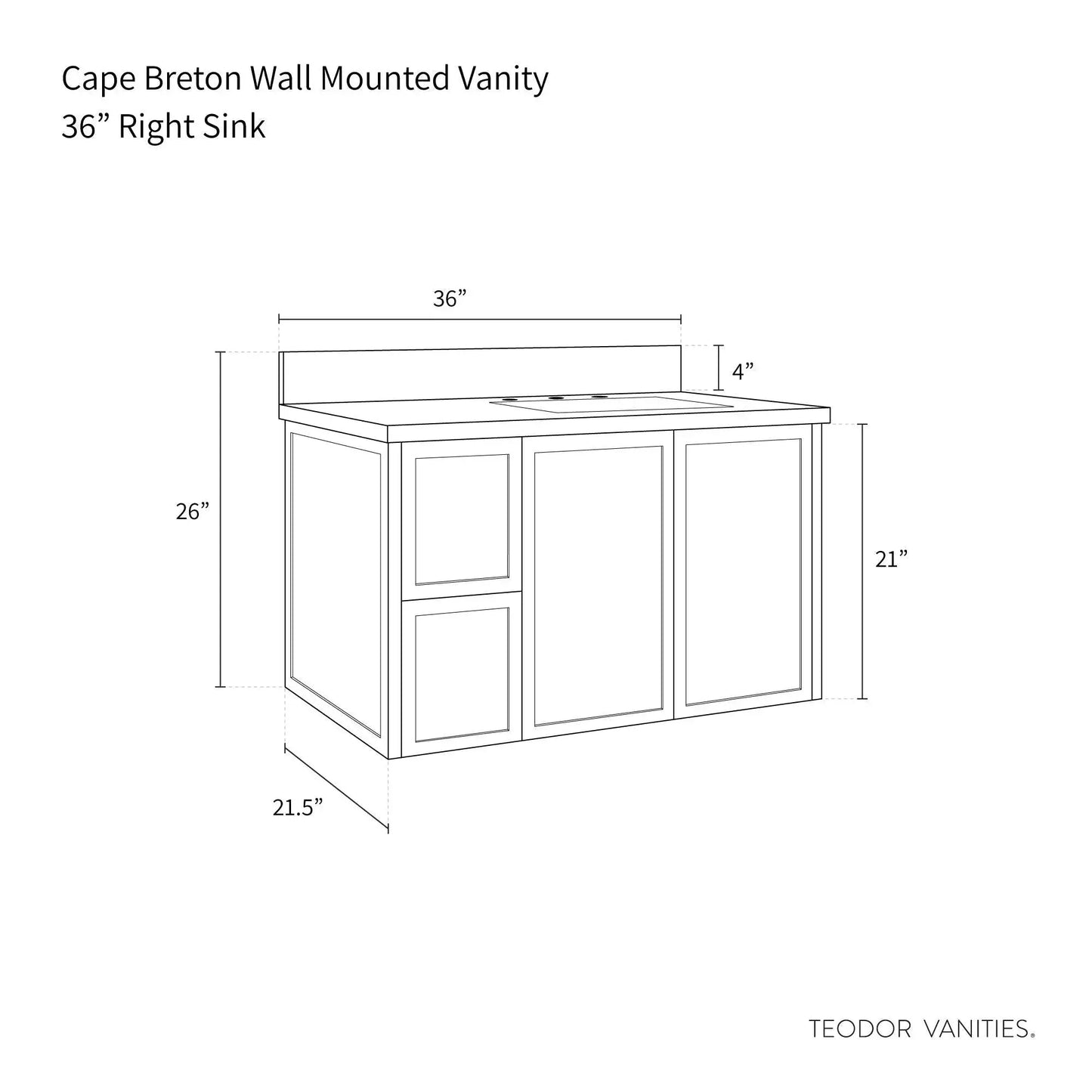 
                  
                    Cape Breton 36", Teodor® Wall Mount Blackened Oak Vanity, Right Sink Teodor Bathroom VanityCanada
                  
                