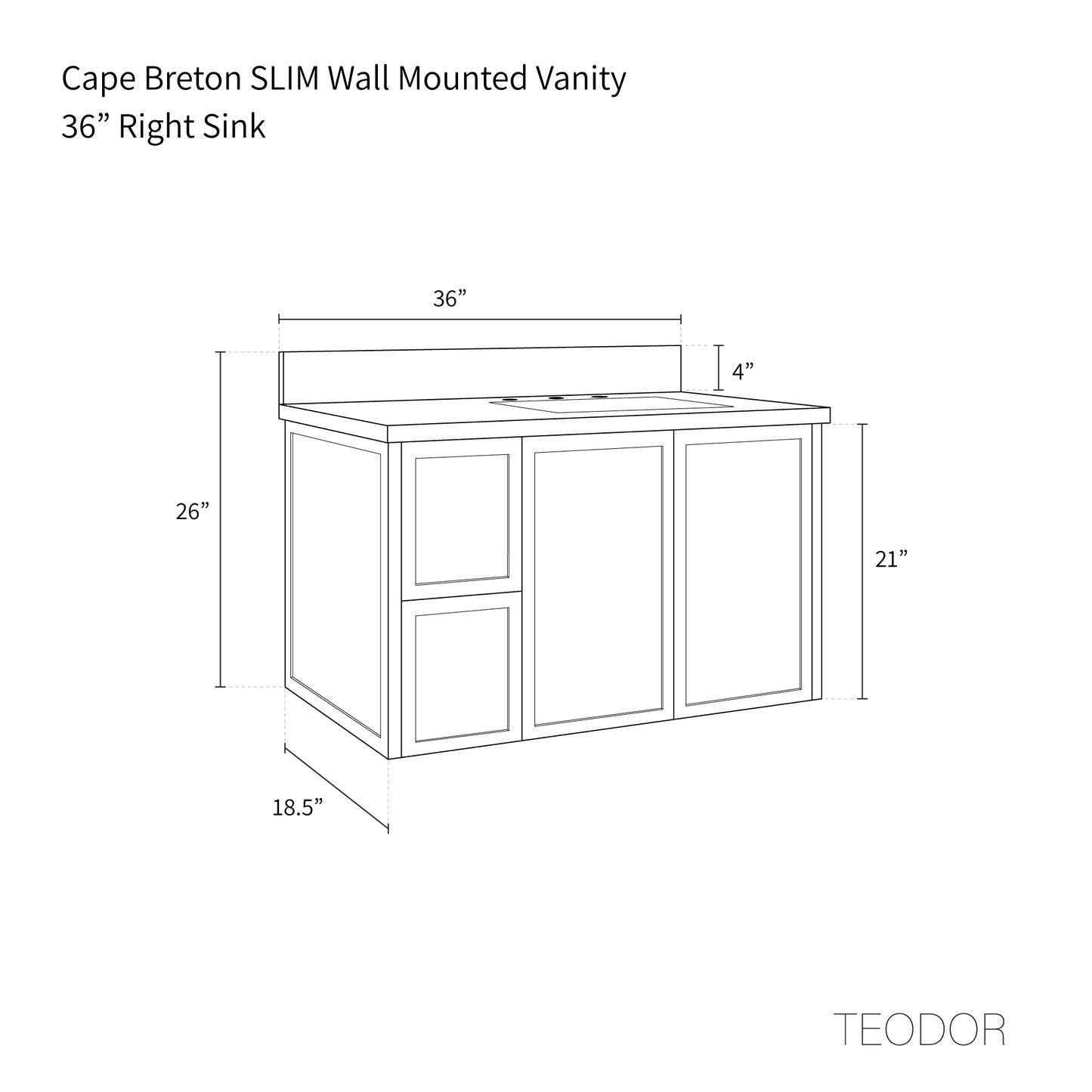
                  
                    Cape Breton SLIM 36" Wall Mount White Oak Bathroom Vanity, Right Sink
                  
                