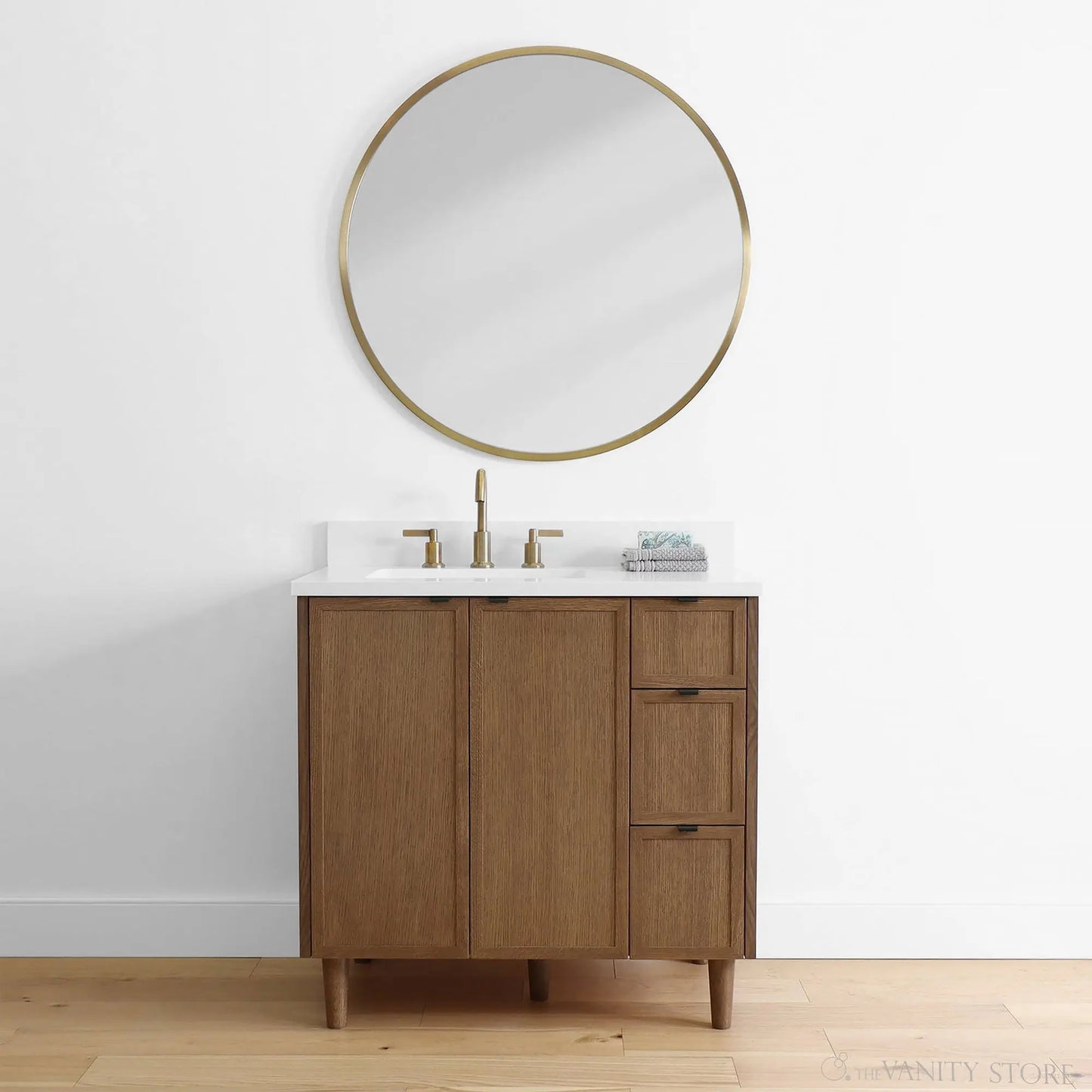 Cape Breton 36", Teodor® Mid Century Oak Vanity, Left Sink Teodor Bathroom VanityCanada