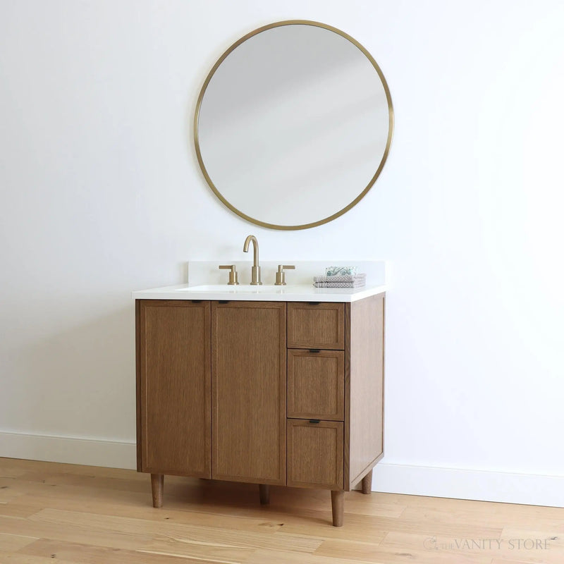 Cape Breton 36", Teodor® Mid Century Oak Vanity, Left Sink Teodor Bathroom VanityCanada