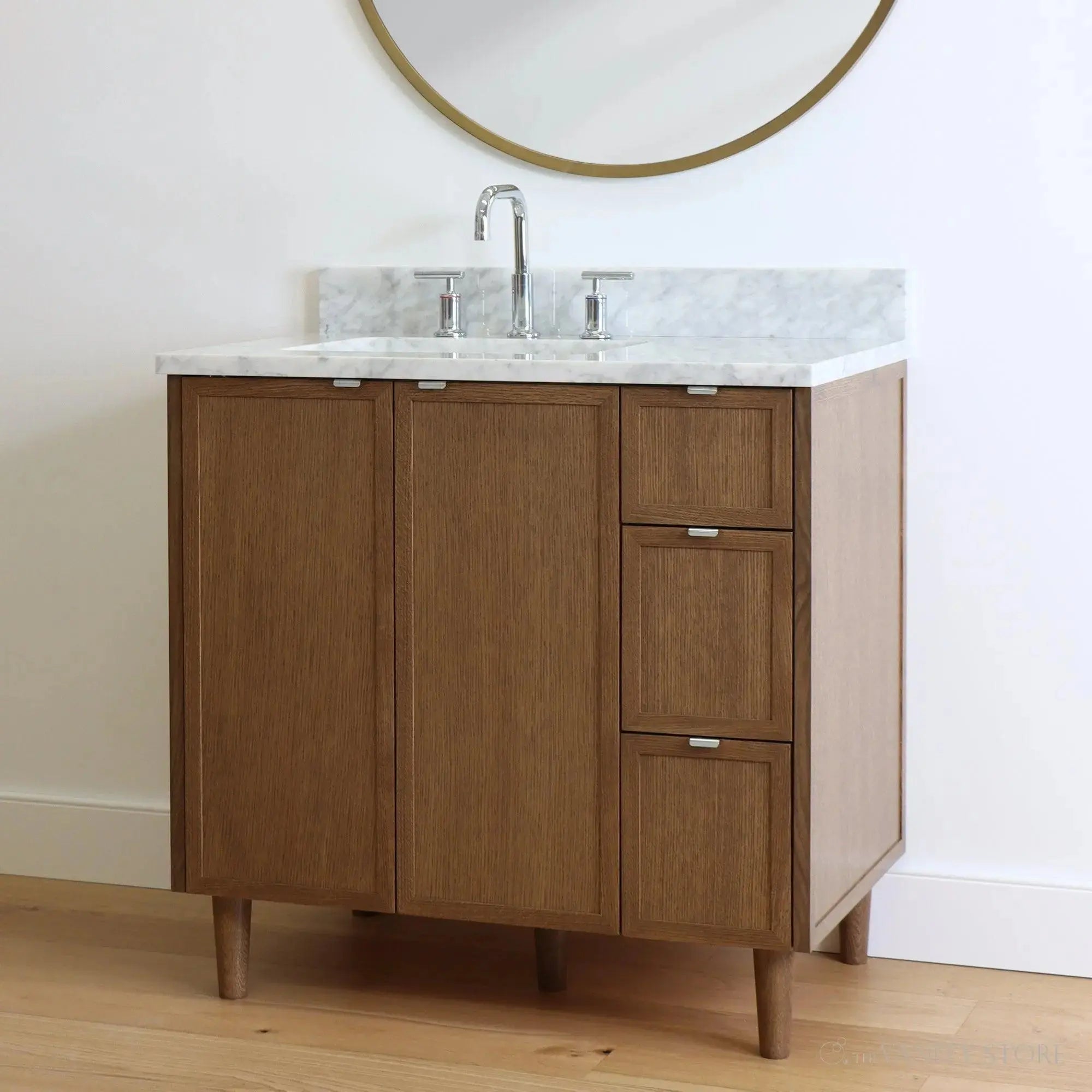 Cape Breton 36" Mid Century Oak Bathroom Vanity, Left Sink - Teodor ...
