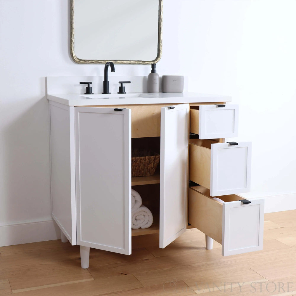 
                  
                    Cape Breton 36" Satin White Bathroom Vanity, Left Sink
                  
                
