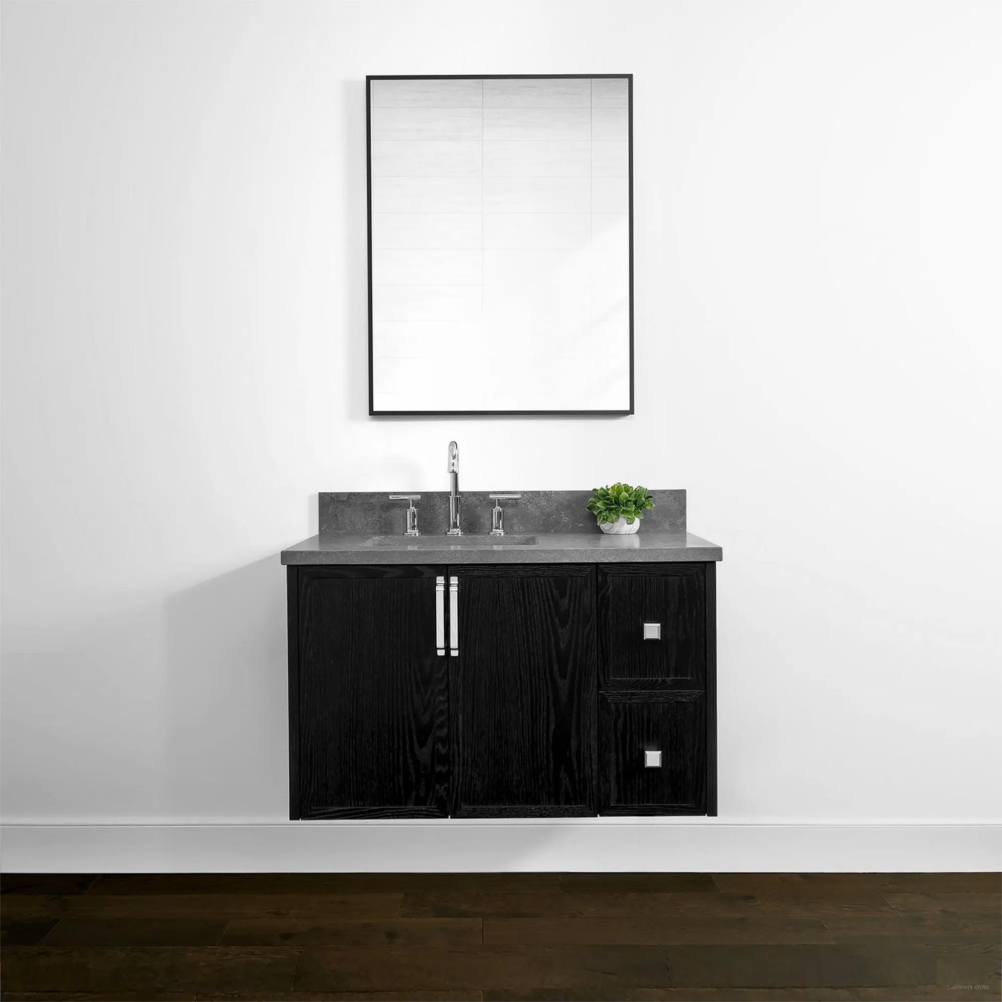 Cape Breton 36", Teodor® Wall Mount Blackened Oak Vanity, Left Sink Teodor Bathroom VanityCanada