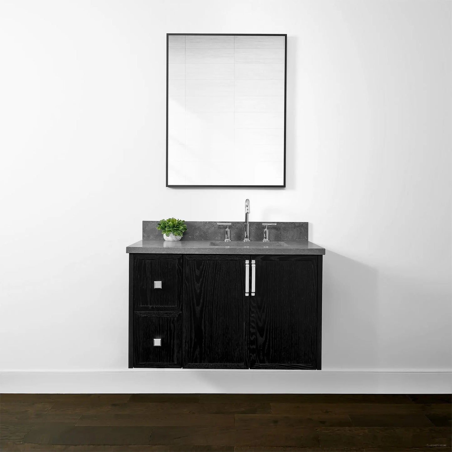 Cape Breton 36", Teodor® Wall Mount Blackened Oak Vanity, Right Sink Teodor Bathroom VanityCanada