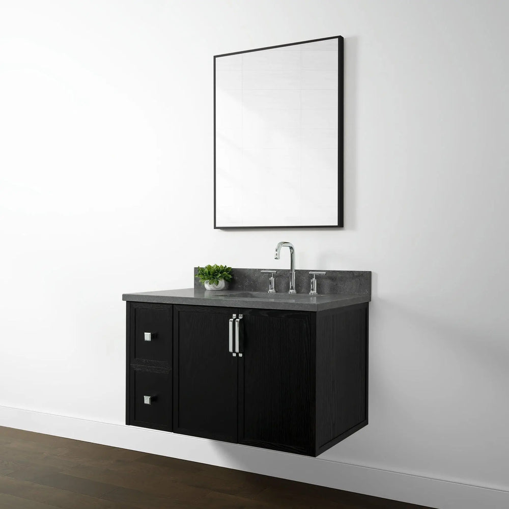 
                  
                    Cape Breton 36", Teodor® Wall Mount Blackened Oak Vanity, Right Sink Teodor Bathroom VanityCanada
                  
                