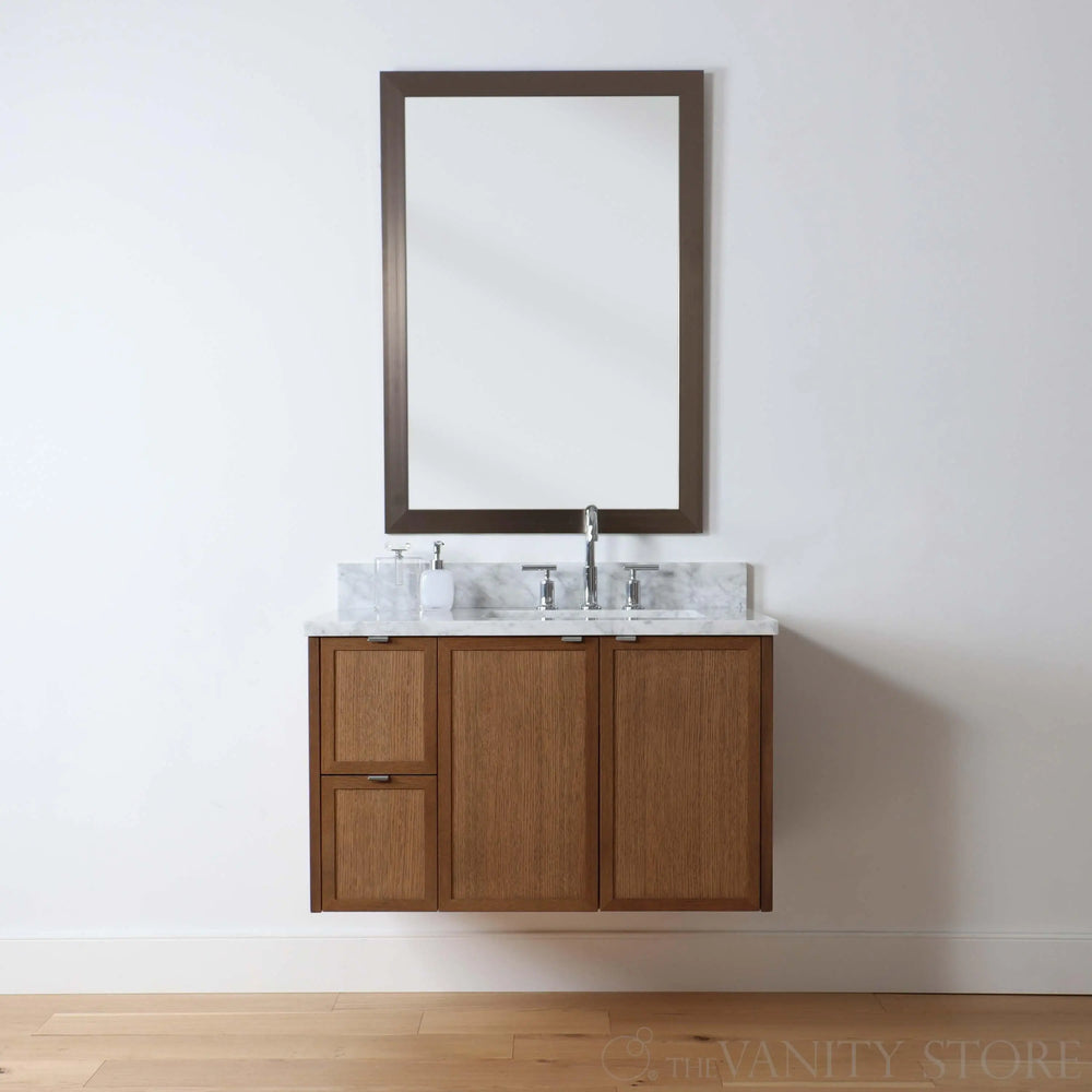 
                  
                    Cape Breton 36" Wall Mount Mid Century Oak Bathroom Vanity, Right Sink
                  
                