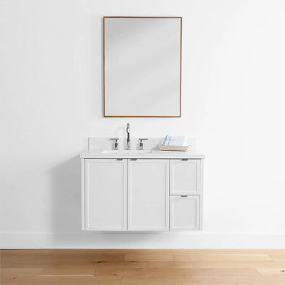 Cape Breton 36", Teodor® Wall Mount Satin White Vanity, Left Sink Teodor Bathroom VanityCanada