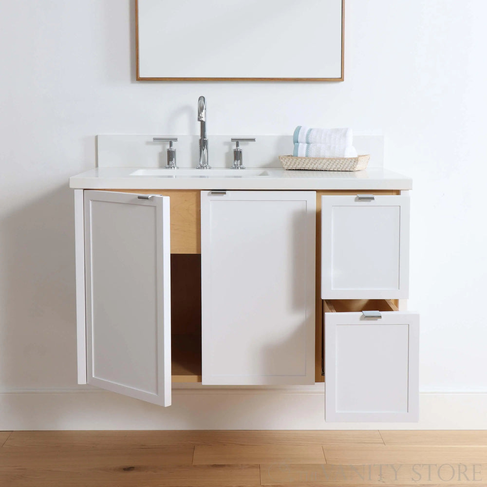 
                  
                    Cape Breton 36" Wall Mount Satin White Bathroom Vanity, Left Sink
                  
                