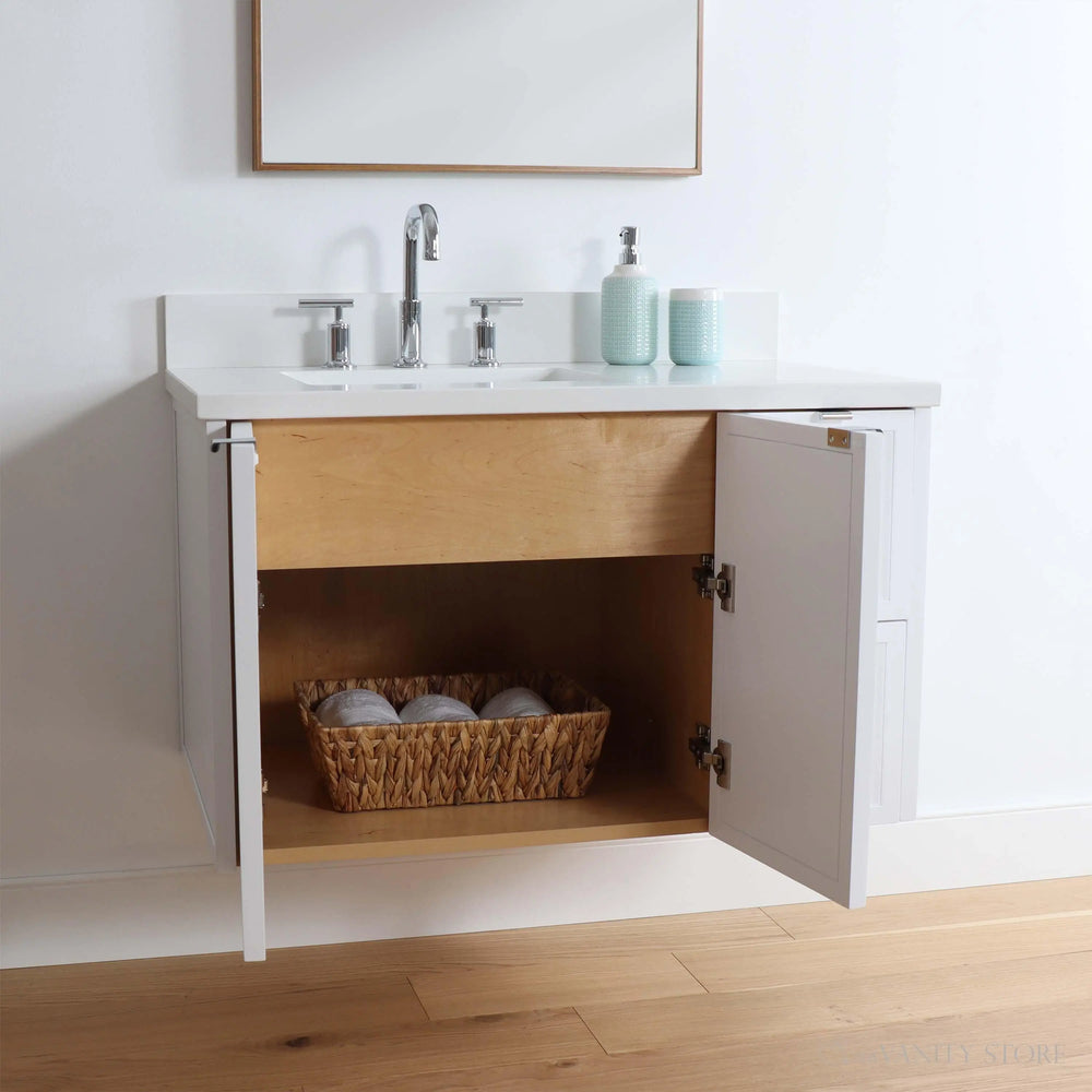 
                  
                    Cape Breton 36" Wall Mount Satin White Bathroom Vanity, Left Sink
                  
                