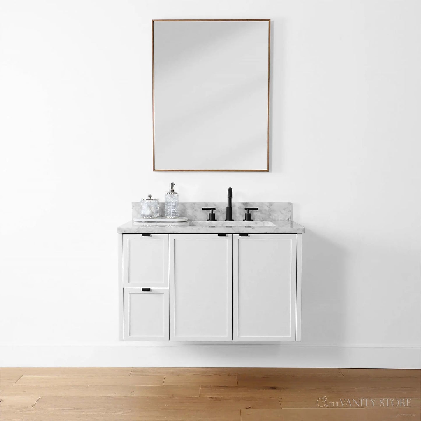 Cape Breton 36", Teodor® Wall Mount Satin White Vanity, Right Sink Teodor Bathroom VanityCanada