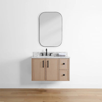 Cape Breton 36", Teodor® Wall Mount White Oak Vanity, Left Sink Teodor Bathroom VanityCanada