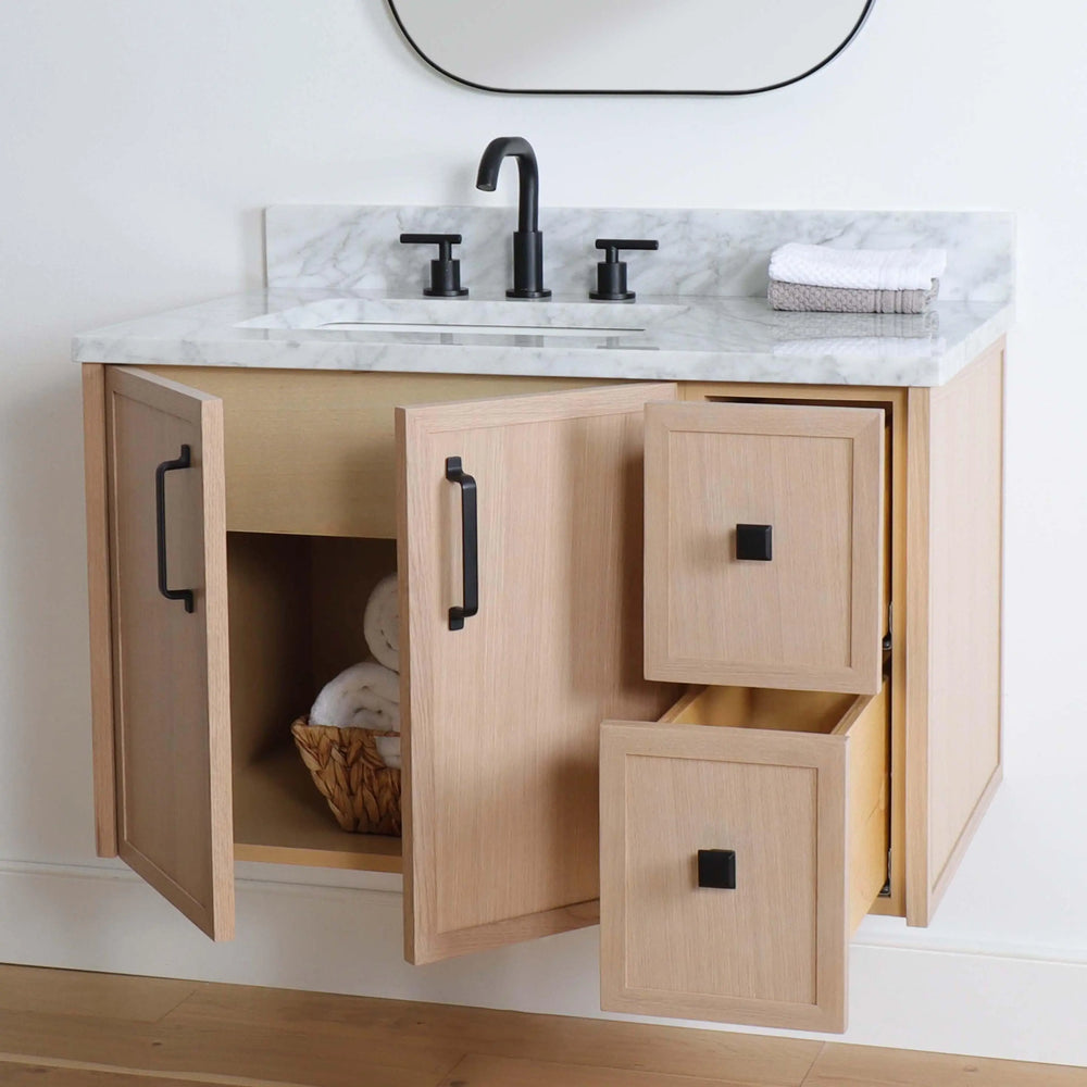 
                  
                    Cape Breton 36" Wall Mount White Oak Bathroom Vanity, Left Sink
                  
                
