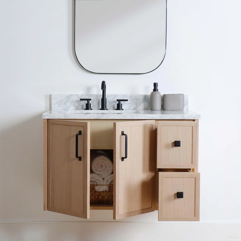 
                  
                    Cape Breton 36" Wall Mount White Oak Bathroom Vanity, Left Sink
                  
                
