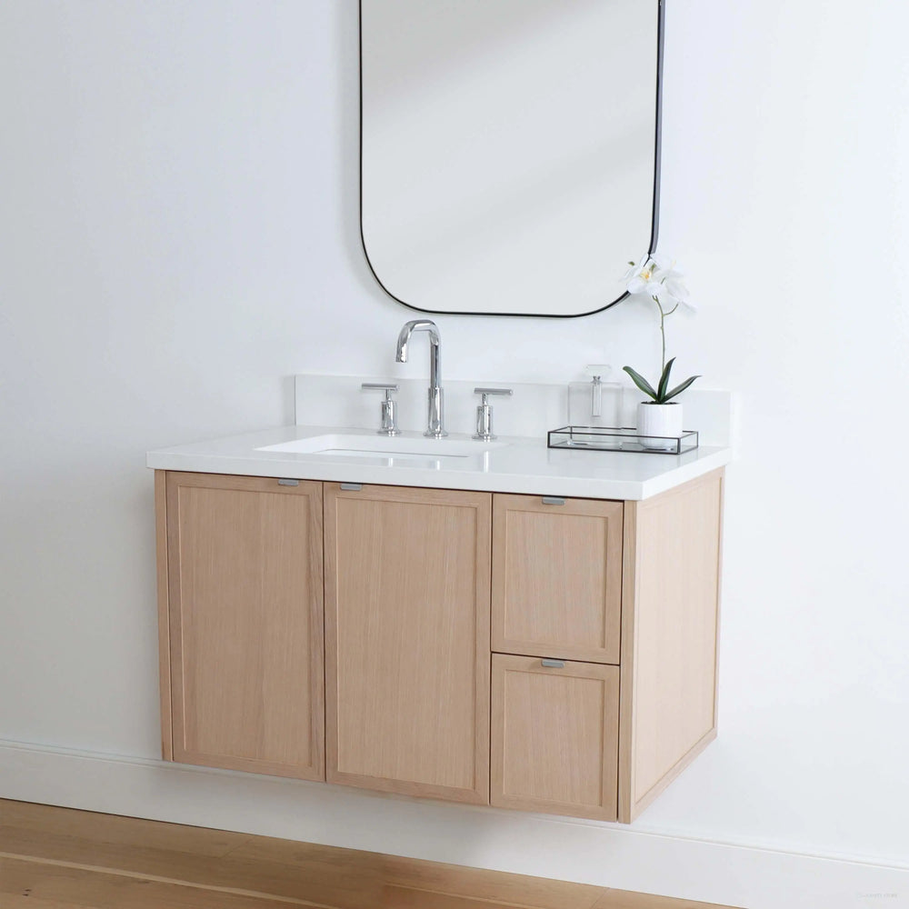 
                  
                    Cape Breton 36" Wall Mount White Oak Bathroom Vanity, Left Sink
                  
                