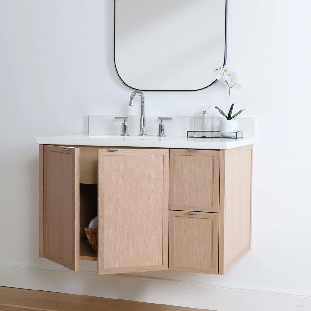 
                  
                    Cape Breton 36" Wall Mount White Oak Bathroom Vanity, Left Sink
                  
                