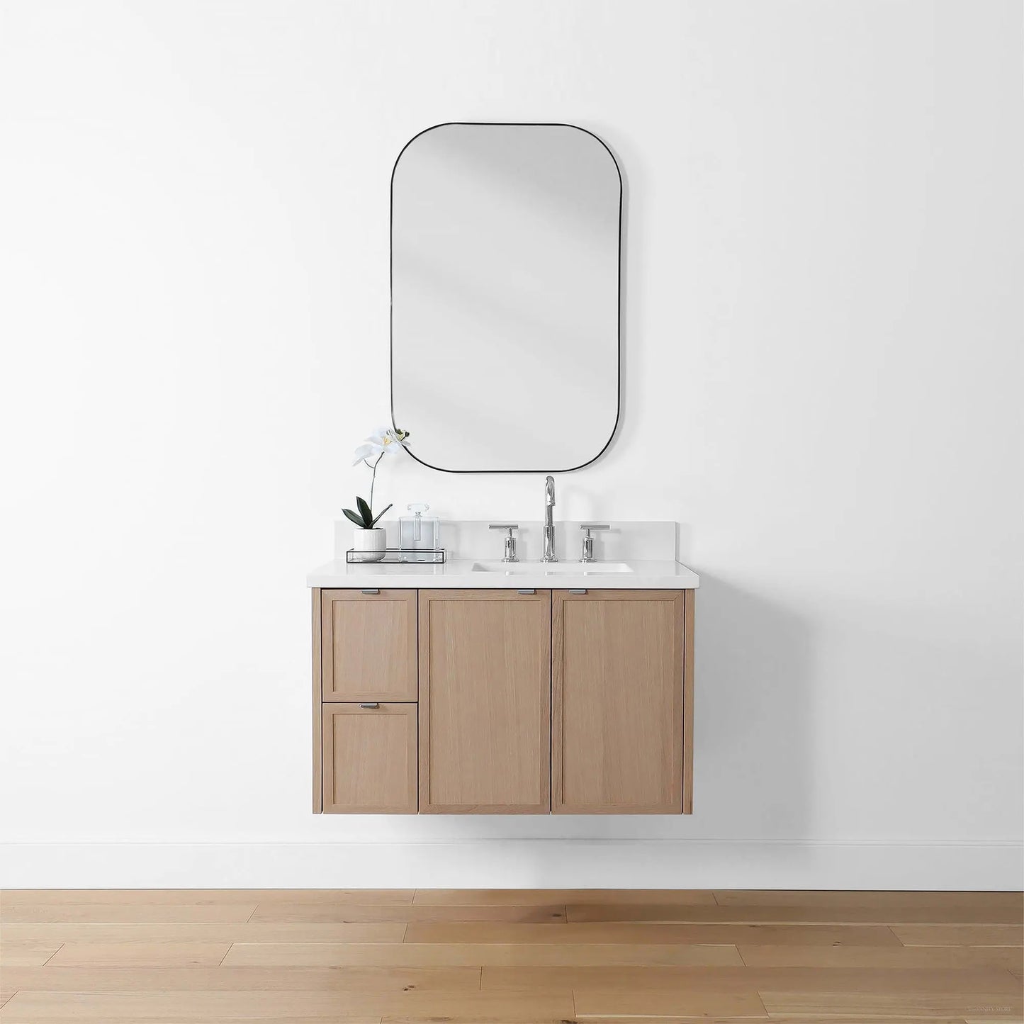 Cape Breton 36", Teodor® Wall Mount White Oak Vanity, Right Sink Teodor Bathroom VanityCanada