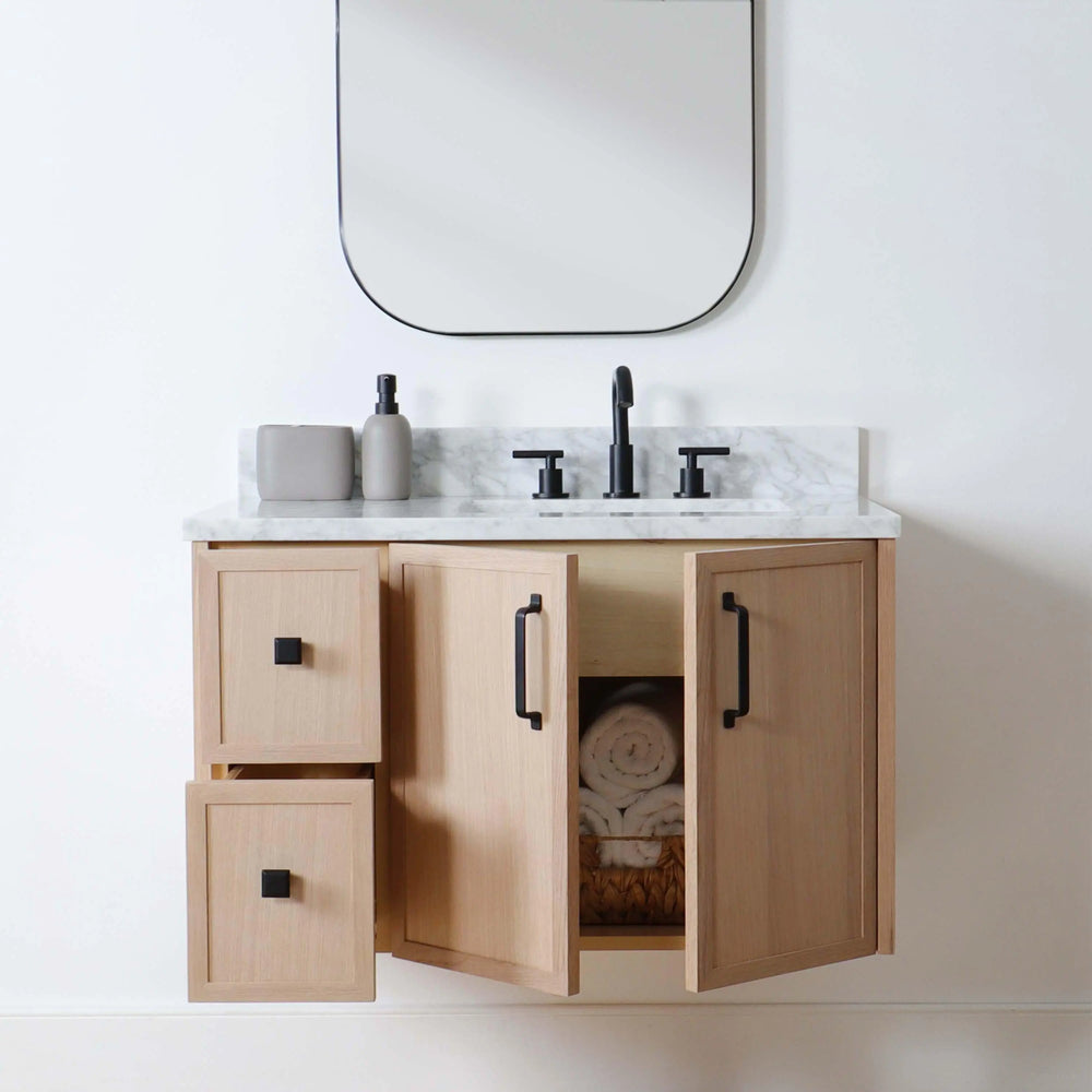 
                  
                    Cape Breton 36" Wall Mount White Oak Bathroom Vanity, Right Sink
                  
                