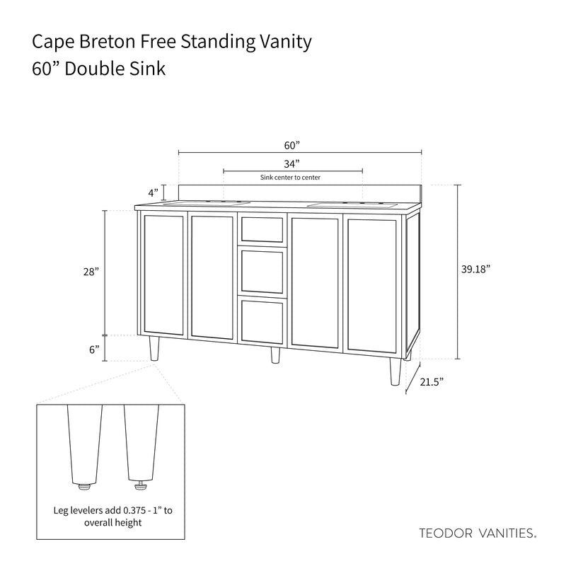 Cape Breton 60", Teodor® Blackened Oak Vanity, Double Sink