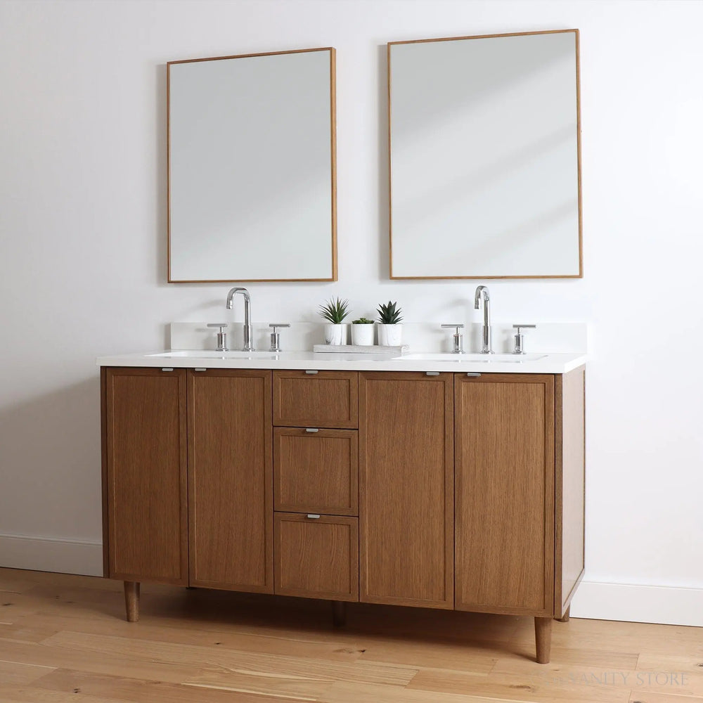 
                  
                    Cape Breton 60" Mid Century Oak Bathroom Vanity, Double Sink
                  
                