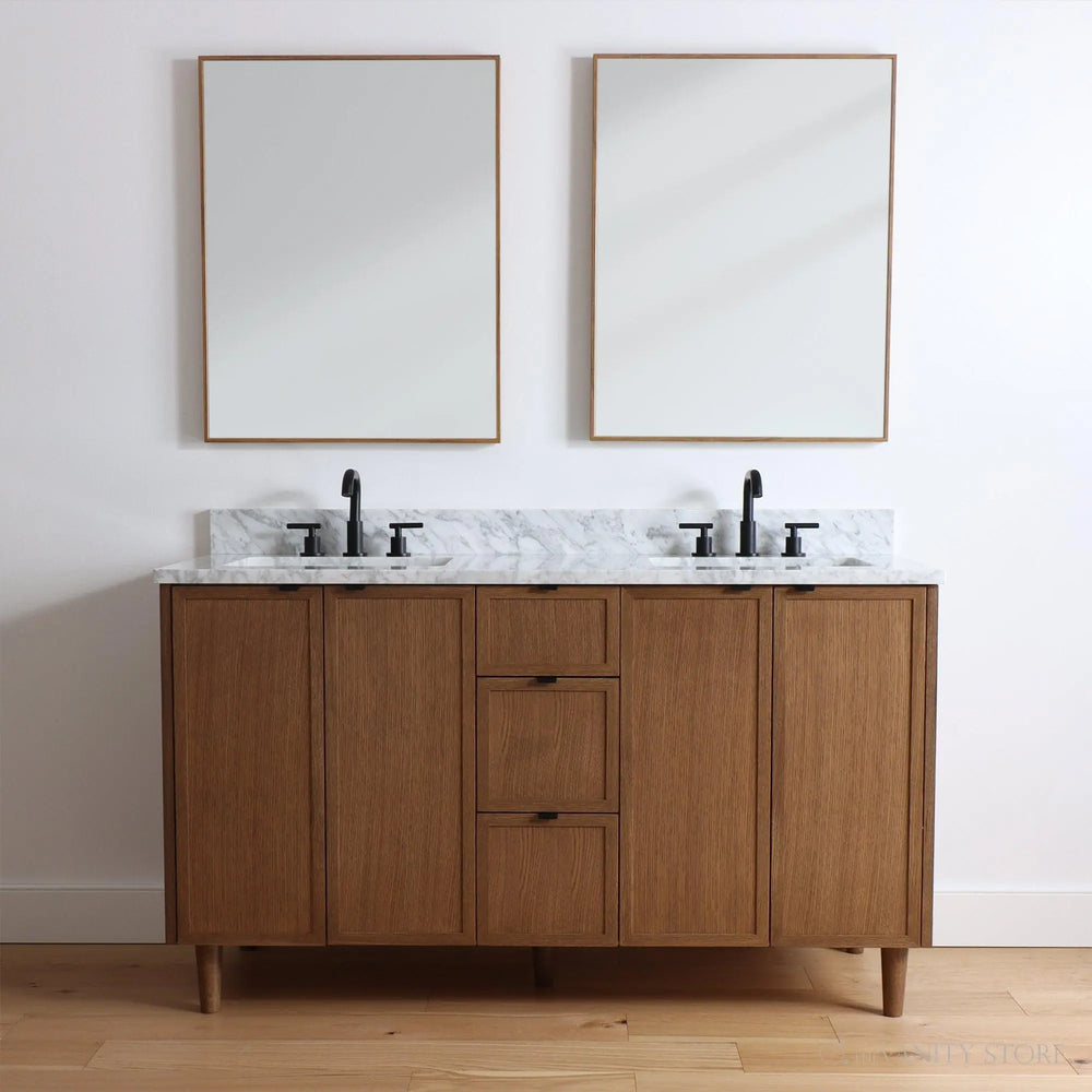 
                  
                    Cape Breton 60" Mid Century Oak Bathroom Vanity, Double Sink
                  
                