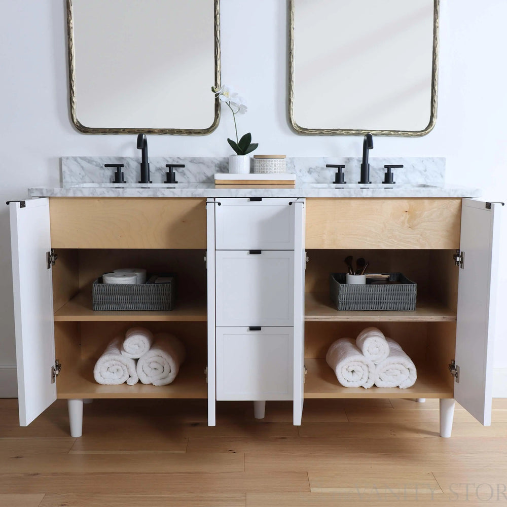 
                  
                    Cape Breton 60" Satin White Bathroom Vanity, Double Sink
                  
                