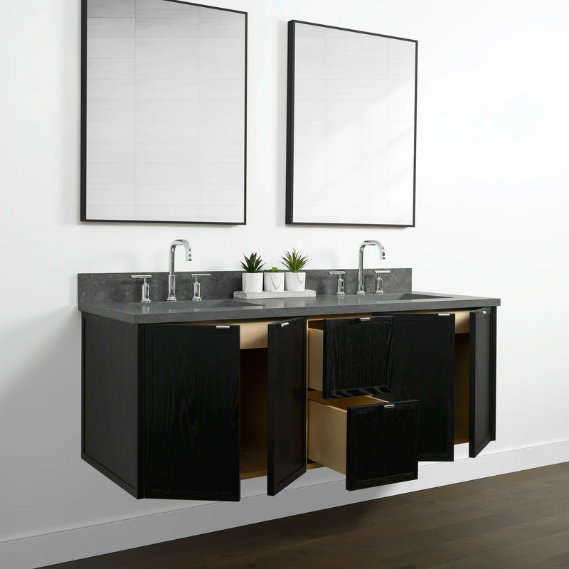 Cape Breton 60", Teodor® Wall Mount Blackened Oak Vanity, Double Sink Teodor Bathroom VanityCanada