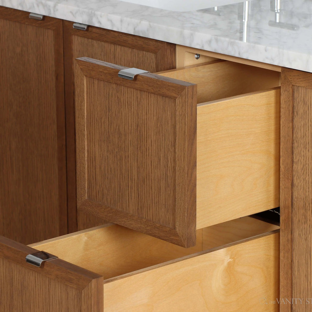 
                  
                    Cape Breton 60" Wall Mount Mid Century Oak Bathroom Vanity, Double Sink - Teodor Vanities
                  
                