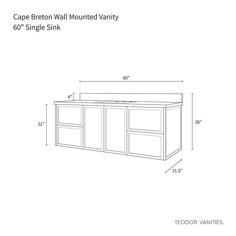 Cape Breton 60", Teodor® Wall Mount White Oak Vanity Teodor Bathroom VanityCanada