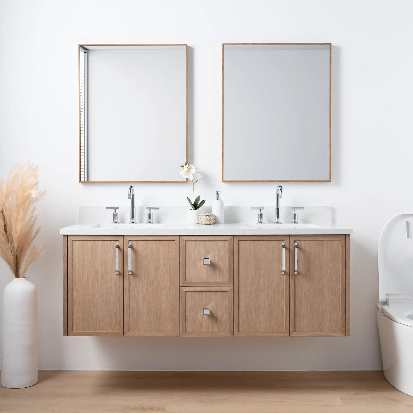 Cape Breton 60", Teodor® Wall Mount White Oak Vanity, Double Sink Teodor Bathroom VanityCanada