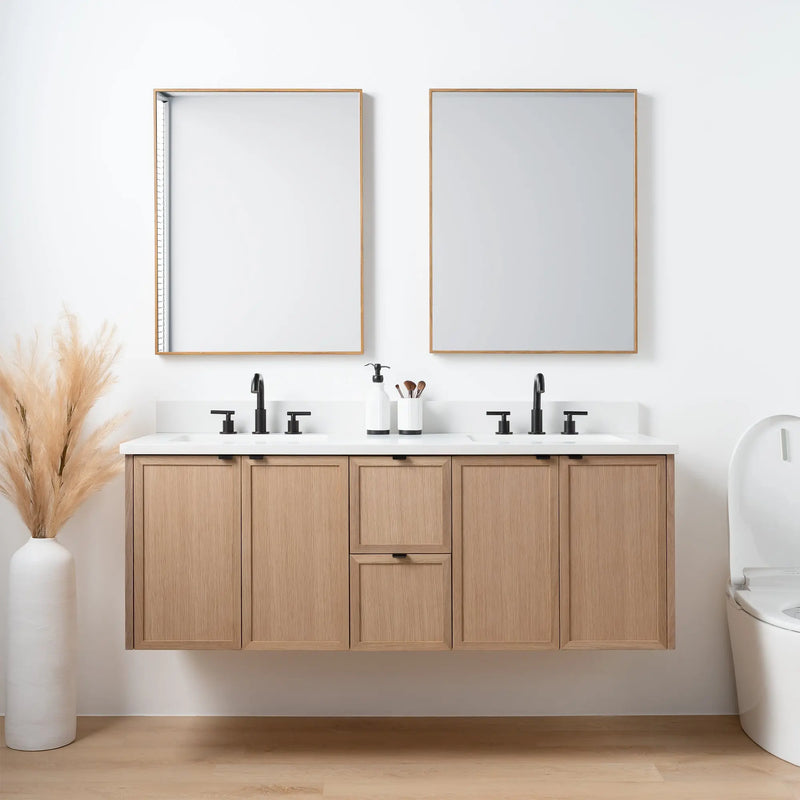 Cape Breton 60", Teodor® Wall Mount White Oak Vanity, Double Sink Teodor Bathroom VanityCanada