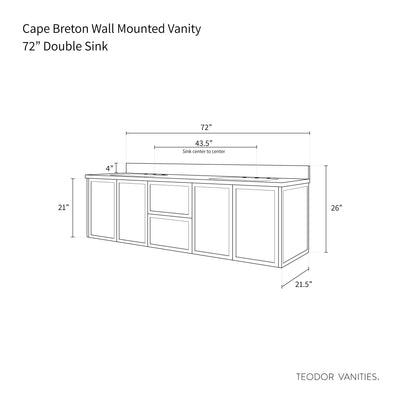 Cape Breton 72", Teodor® Wall Mount Blackened Oak Vanity, Double Sink