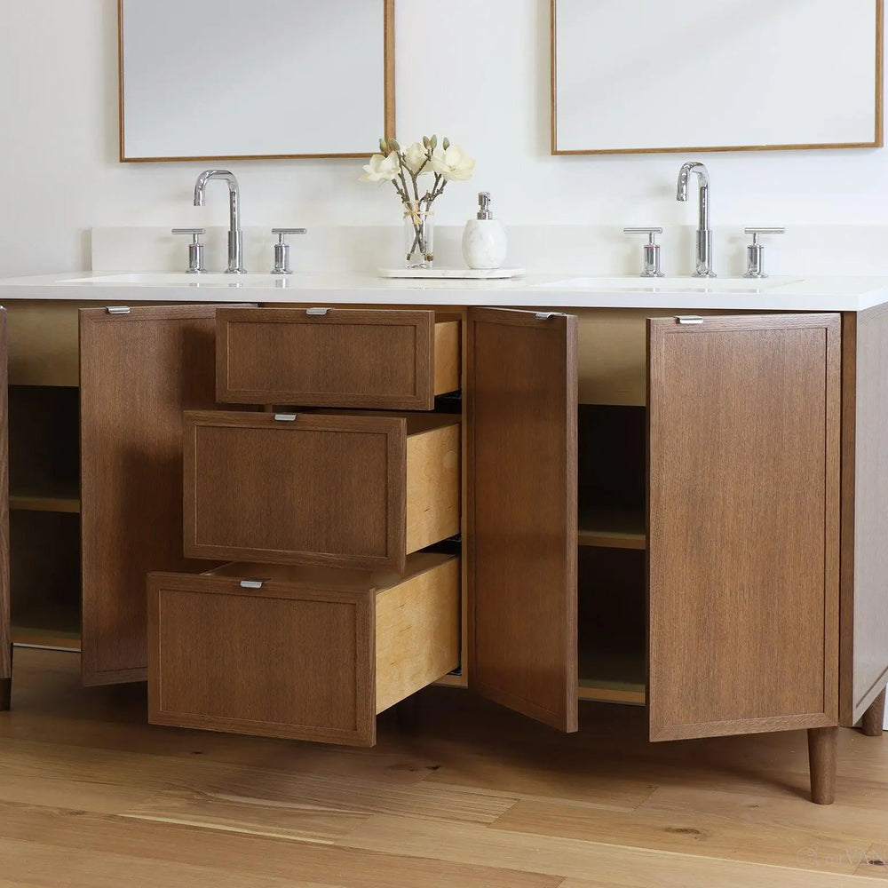 
                  
                    Cape Breton 72" Mid Century Oak Bathroom Vanity, Double Sink
                  
                