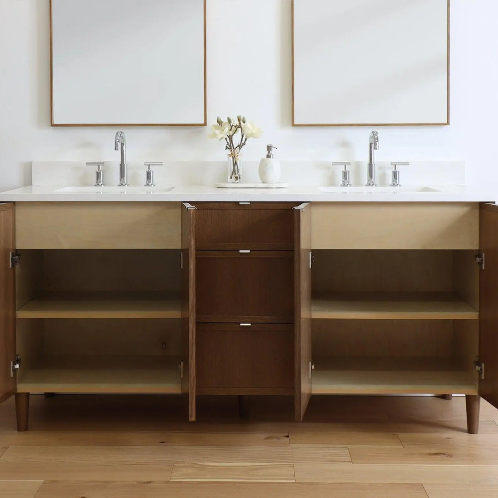 
                  
                    Cape Breton 72" Mid Century Oak Bathroom Vanity, Double Sink
                  
                