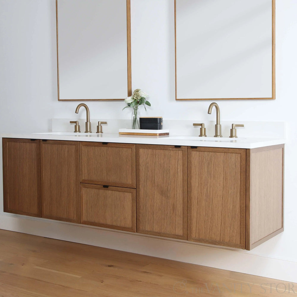 
                  
                    Cape Breton 72" Wall Mount Mid Century Oak Bathroom Vanity, Double Sink
                  
                