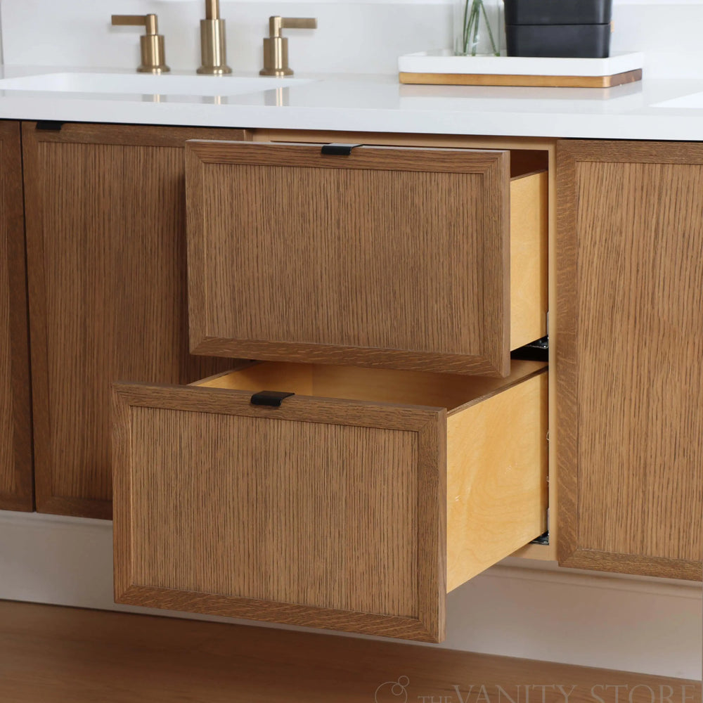 
                  
                    Cape Breton 72" Wall Mount Mid Century Oak Bathroom Vanity, Double Sink
                  
                