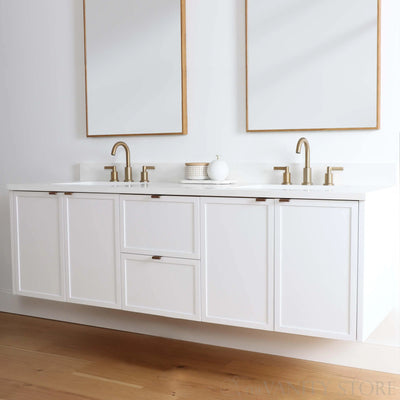 Cape Breton 72" Wall Mount Satin White Bathroom Vanity, Double Sink
