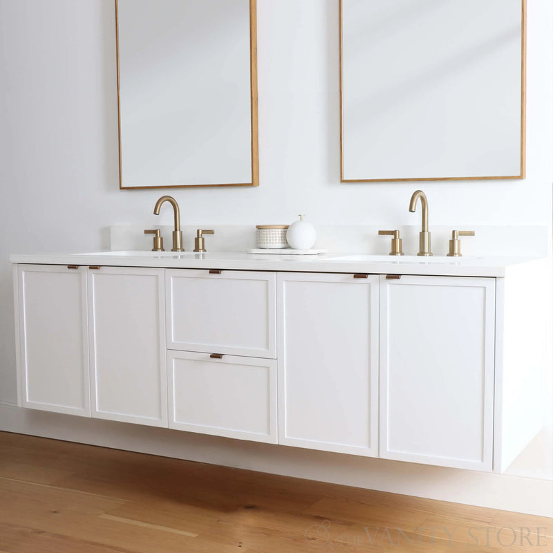 Cape Breton 72" Wall Mount Satin White Bathroom Vanity, Double Sink