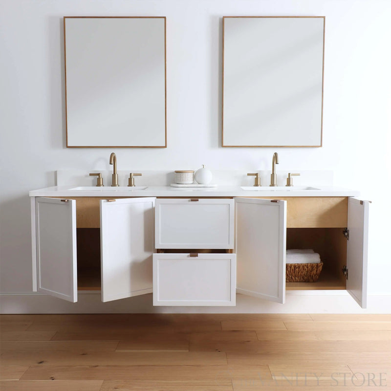 Cape Breton 72", Teodor® Wall Mount Satin White Vanity, Double Sink