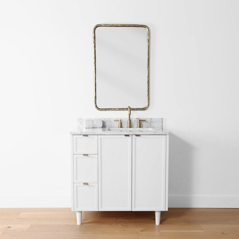 Cape Breton 36", Teodor® Satin White Vanity, Right Sink